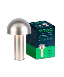 V-TAC Lampada LED da Tavolo 3W con Batteria 1800mAh Ricaricabile USB C Colore Champagne Oro in Metallo Touch Dimmerabile 3in1