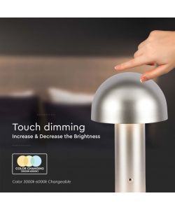V-TAC Lampada LED da Tavolo 3W con Batteria 1800mAh Ricaricabile USB C Colore Champagne Oro in Metallo Touch Dimmerabile 3in1