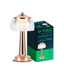 V-TAC Lampada LED da Tavolo 1W 13.5*26.5 Colore Oro francese Ricaricabile con USB C Touch Dimmerabile 3in1