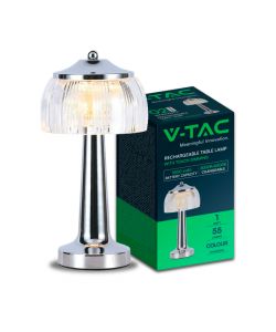 V-TAC Lampada LED da Tavolo 1W 13.5*26.5 Colore Cromo Ricaricabile con USB C Touch Dimmerabile 3in1