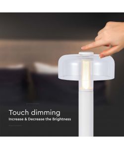 V-TAC Lampada LED da Tavolo 1W Colore Bianco e Bianco Trasparente Ricaricabile con USB C Touch Dimmerabile 3000K