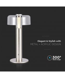 V-TAC Lampada LED da Tavolo 1W Colore Champagne e Bianco Trasparente Ricaricabile con USB C Touch Dimmerabile 3000K