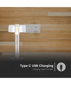 V-TAC Lampada LED da Tavolo 1W Colore Champagne e Bianco Trasparente Ricaricabile con USB C Touch Dimmerabile 3000K
