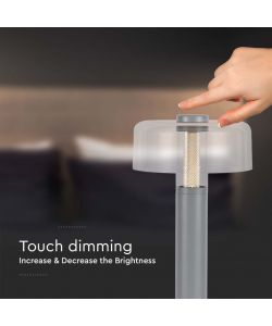 V-TAC Lampada LED da Tavolo 1W Colore Grigio e Bianco Trasparente Ricaricabile con USB C Touch Dimmerabile 3000K