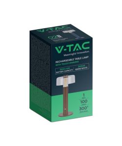 V-TAC Lampada LED da Tavolo 1W Colore Marrone sabbia e Bianco Trasparente Ricaricabile con USB C Touch Dimmerabile 3000K