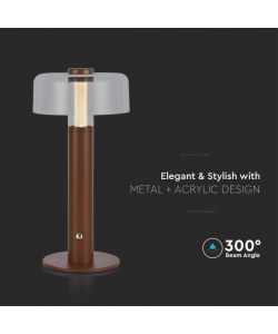 V-TAC Lampada LED da Tavolo 1W Colore Marrone sabbia e Bianco Trasparente Ricaricabile con USB C Touch Dimmerabile 3000K