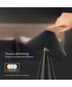 V-TAC Lampada LED da Tavolo 3W Colore Nero in Metallo Ricaricabile con USB C Touch Dimmerabile 3in1