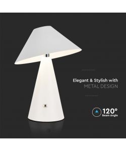 V-TAC Lampada LED da Tavolo 3W Colore Bianco in Metallo Ricaricabile con USB C Touch Dimmerabile 3in1