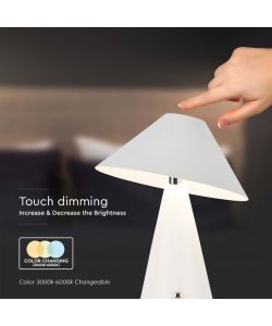 V-TAC Lampada LED da Tavolo 3W Colore Bianco in Metallo Ricaricabile con USB C Touch Dimmerabile 3in1