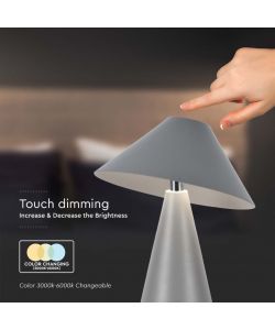 V-TAC Lampada LED da Tavolo 3W Colore Grigio in Metallo Ricaricabile con USB C Touch Dimmerabile 3in1