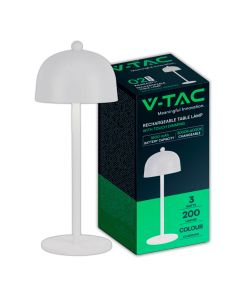V-TAC Lampada LED da Tavolo 3W con Batteria 1800mAh Ricaricabile USB C Colore Bianco in Metallo Touch Dimmerabile 3in1