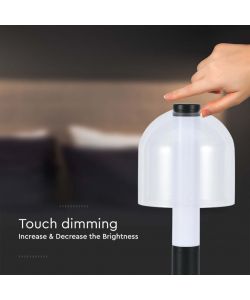 V-TAC Lampada LED da Tavolo 2W Colore Nero e Bianco Trasparente Ricaricabile con USB C Touch Dimmerabile 3in1