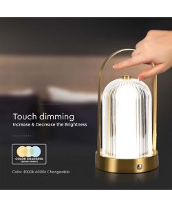 V-TAC Lampada LED da Tavolo 1W 120*190 Colore Oro francese  Ricaricabile con USB C Touch Dimmerabile 3in1