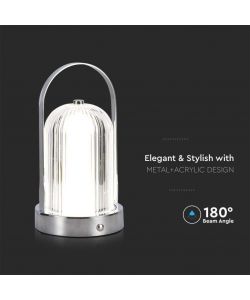 V-TAC Lampada LED da Tavolo 1W 120*190 Colore Cromo Ricaricabile con USB C Touch Dimmerabile 3in1