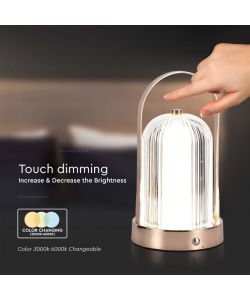 V-TAC Lampada LED da Tavolo 1W 120*190 Colore Bronzo antico Ricaricabile con USB C Touch Dimmerabile 3in1