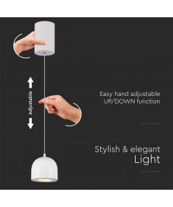 V-TAC Lampadario LED Sospensione 8.5W Coppa 10*160cm Regolabile 3000K Touch Bianco