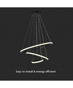 V-TAC Lampadario LED a Sospensione con 3 Cerchi 32W in Metallo Colore Nero 60*40*20cm 3000K