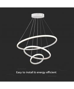 V-TAC Lampadario LED a Sospensione con 3 Cerchi 32W in Metallo Colore Bianco 60*40*20cm 3000K