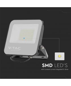 V-TAC Faro LED 185LM/W 50W Colore Nero 6500K IP65