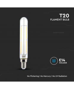 V-TAC Lampadina LED E14 4W T20 Filamento 3000K