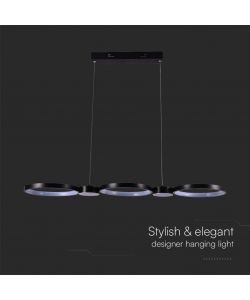 V-TAC Lampadario LED a Sospensione con 3 Cerchi 38W in Metallo Colore Nero 97.4*26*110cm 3000K