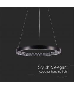 V-TAC Lampadario LED a Sospensione Circolare 19W in Metallo Colore Nero d: 40cm h: 108cm 4000K
