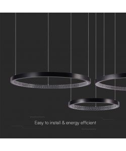 V-TAC Lampadario LED a Sospensione con 3 Cerchi 57W in Metallo Colore Nero 151*91*108cm 3000K