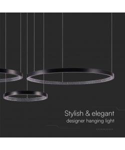 V-TAC Lampadario LED a Sospensione con 3 Cerchi 57W in Metallo Colore Nero 151*91*108cm 3000K