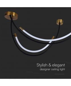 V-TAC Lampadario LED a Sospensione con 2 Mezzaluna 20W in Metallo Nero e Ottone 100*60*47.5Cm 4000K