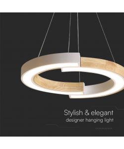 V-TAC Lampadario LED a Sospensione con 2 Mezzaluna 32W in Legno Colore Bianco 43*37*112cm 3000K