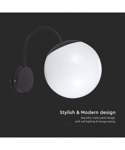 V-TAC Lampada LED da Muro con Sfera Opale e Portalampada E27 Colore Nero Opaco IP44
