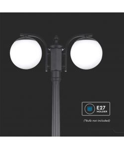 V-TAC Lampione LED con Doppio Portalampada a Lanterna 2*E27 Colore Nero Opaco h: 228cm IP44