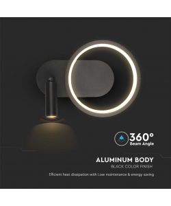 V-TAC Lampada LED da Muro 14W con Faretto Lettura Orientabile in Metallo Nero 4000K
