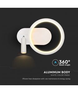 V-TAC Lampada LED da Muro 14W con Faretto Lettura Orientabile in Metallo Bianco 4000K