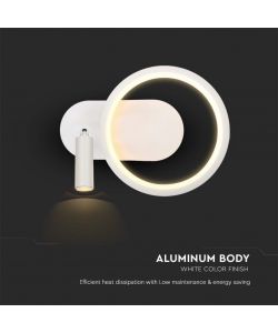 V-TAC Lampada LED da Muro 14W con Faretto Lettura Orientabile in Metallo Bianco 3000K