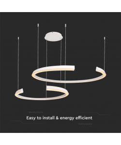 V-TAC Lampadario LED a Sospensione con 2 Mezzaluna 48W in Metallo Colore Bianco 110*80*120cm 3000K Triac Dimmerabile