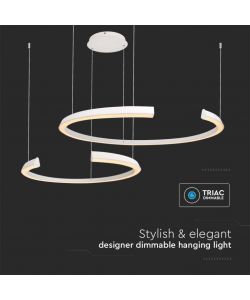 V-TAC Lampadario LED a Sospensione con 2 Mezzaluna 48W in Metallo Colore Bianco 110*80*120cm 4000K Triac Dimmerabile