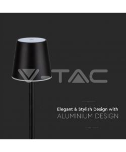V-TAC Lampada LED da Tavolo 3W Colore Nero ricaricabile con Micro-USB Touch Dimmerabile 4000K