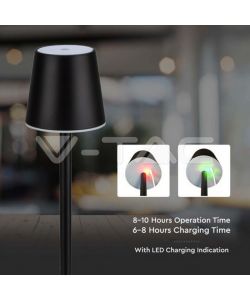 V-TAC Lampada LED da Tavolo 3W Colore Nero ricaricabile con Micro-USB Touch Dimmerabile 4000K
