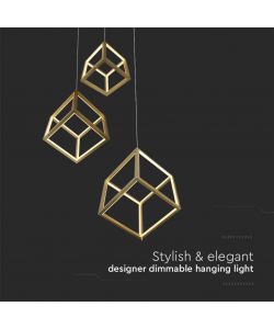 V-TAC Lampadario LED Sospensione 3 Cubi 46W Moderno Decorativo 56*48.5*156cm Oro