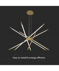V-TAC Lampadario LED a Sospensione con 12 luci tabular 42W in Metallo Colore Oro Dimmerabile 85*31*120cm 3000K