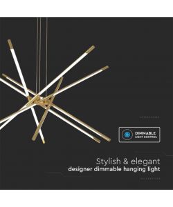 V-TAC Lampadario LED a Sospensione con 12 luci tabular 42W in Metallo Colore Oro Dimmerabile 85*31*120cm 3000K