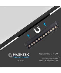 V-TAC Faretto LED Lineare da Binario Magnetico Regolabile 12W Colore Nero 3000K IP20