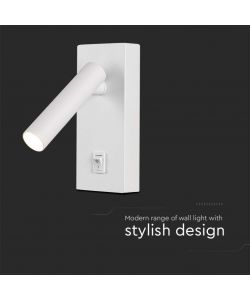 V-TAC Applique per Lettura LED 2W Orientabile con Tasco On/Off Colore Bianco 3000K