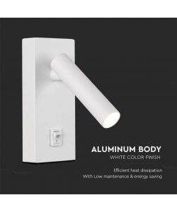 V-TAC Applique per Lettura LED 2W Orientabile con Tasco On/Off Colore Bianco 4000K