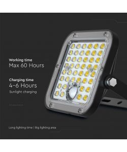 V-TAC Faro LED con Telecomando e Pannello Solare 10W Batteria LiFePo 3.7V Cavo da 5m Nero 6000K