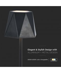 V-TAC Lampada LED da Tavolo 1.5W 130*372mm Colore Nero ricaricabile con USB C Touch Dimmerabile 3in1