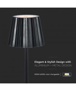V-TAC Lampada LED da Tavolo 1.5W 115*370mm Colore Nero ricaricabile con USB C Touch Dimmerabile 3in1