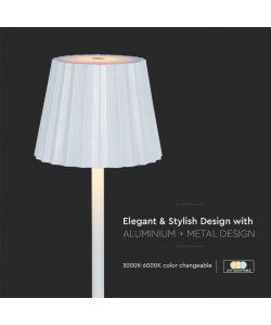 V-TAC Lampada LED da Tavolo 1.5W 115*370mm Colore Bianco ricaricabile con USB C Touch Dimmerabile 3in1