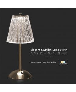 V-TAC Lampada LED da Tavolo 2.4W 130*295mm Colore Nichel Sabbia Ricaricabile con USB C Touch Dimmerabile 3in1